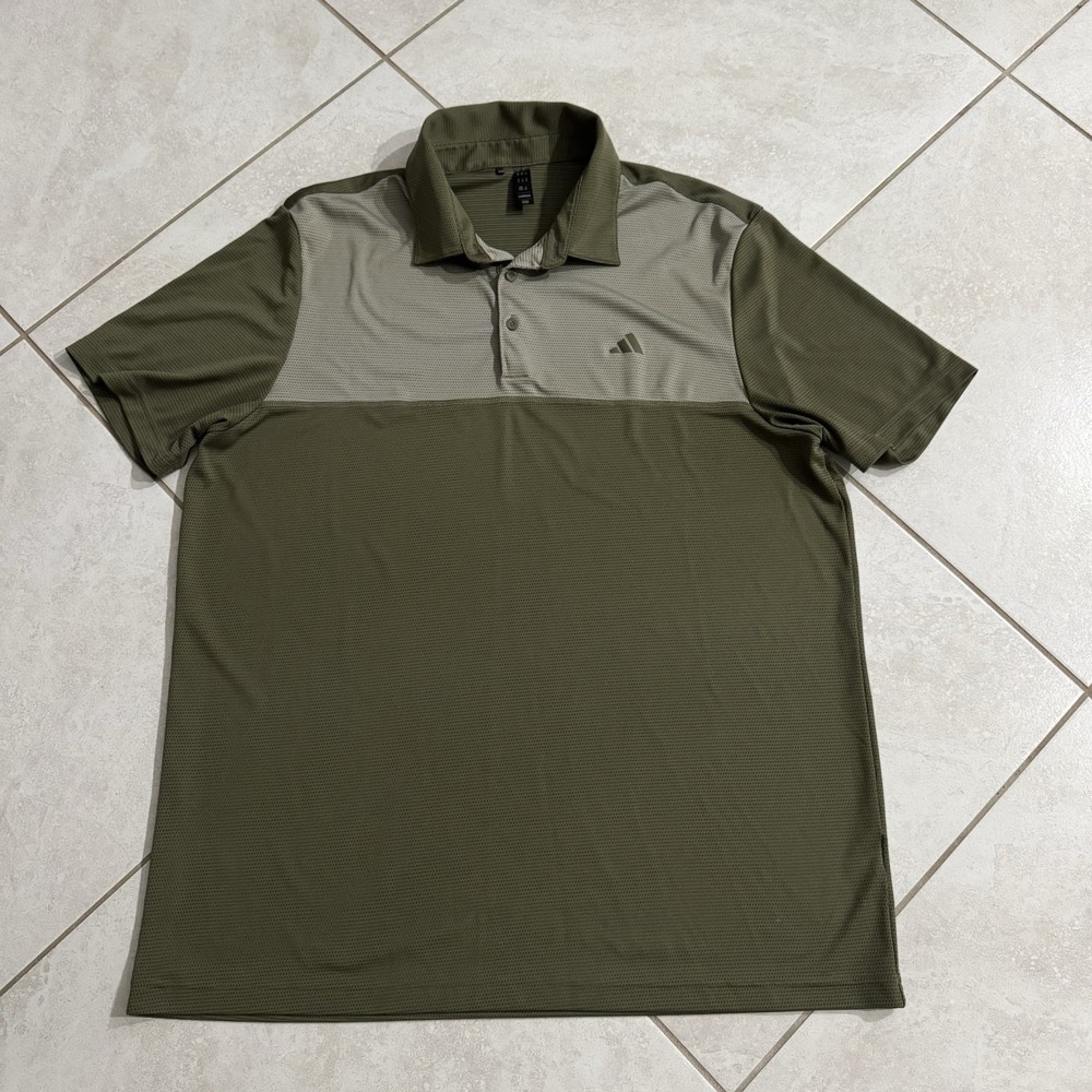 Adidas Polo Shirt Mens XL Green Core Colorblock Performance Lightweight Golf